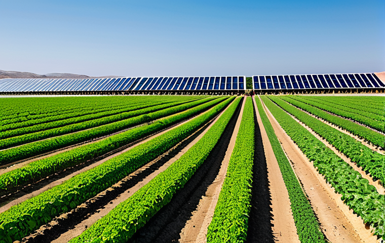 Desalination and Agriculture**

"A futuristic, sustainable farm in Almeria, Spain. Lush green crops are growing in neat rows, irrigated by a modern desalination plant in the background. The plant is powered by solar panels. Focus on showing the contrast between the arid landscape and the thriving agriculture. Professional photography, bright sunny day, safe for work, appropriate content, fully clothed workers tending to crops, perfect anatomy, natural proportions, family-friendly, professional."

**