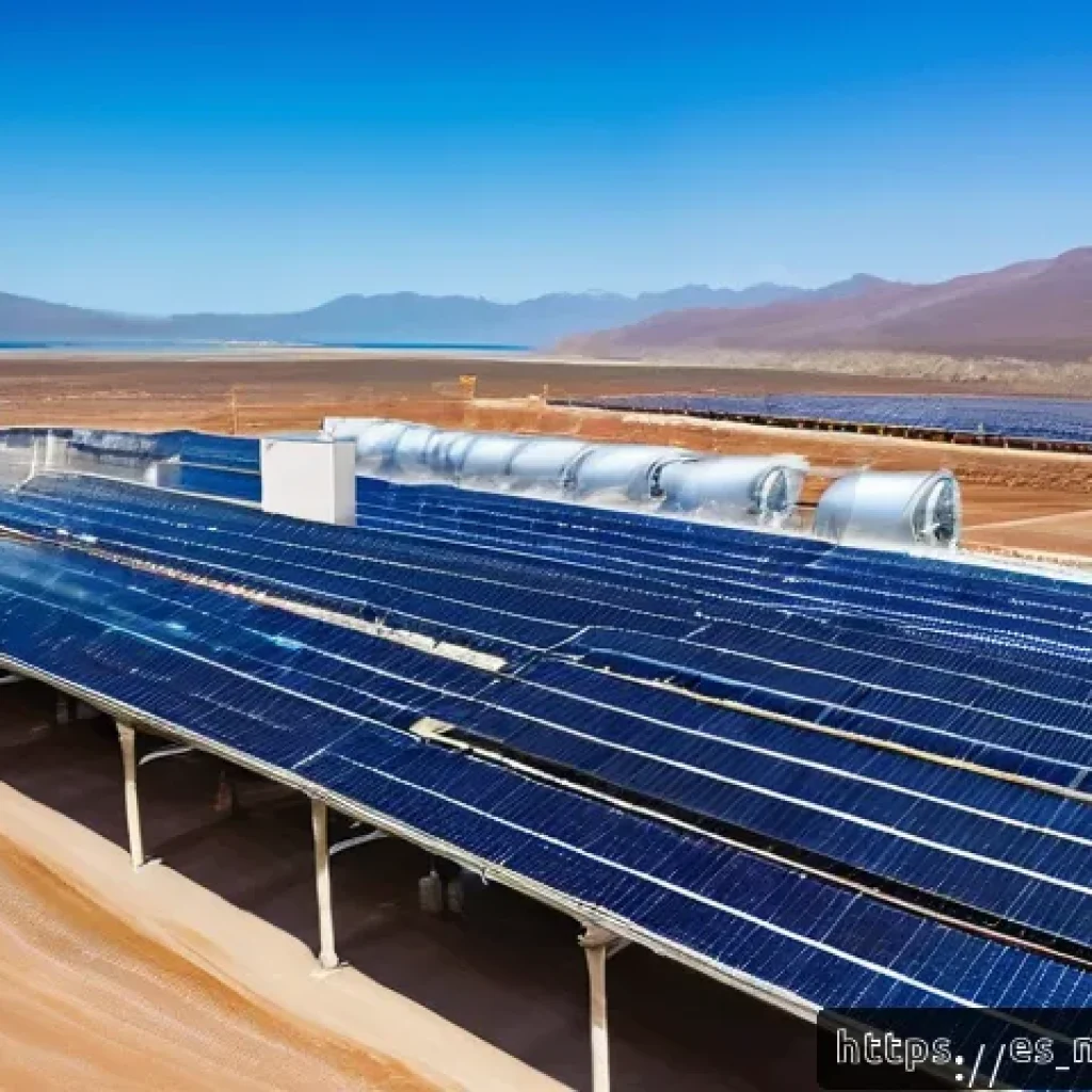 담수화 기술의 미래 예측 보고서 - A high-tech desalination plant located on a sunny coastal area in northern Chile, featuring advanced...