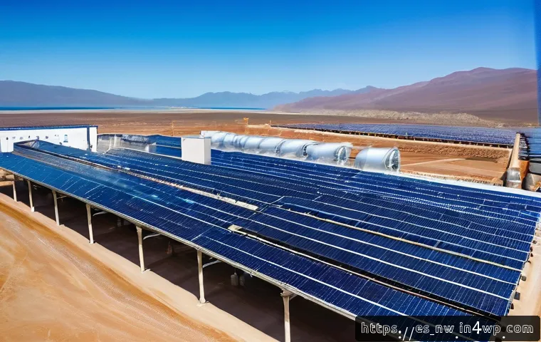 담수화 기술의 미래 예측 보고서 - A high-tech desalination plant located on a sunny coastal area in northern Chile, featuring advanced...